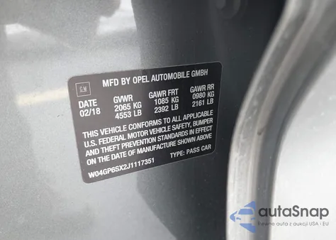 2018 Buick Regal Sportback Essence z USA, uszkodzony, nr VIN W04GP6SX2J1117351